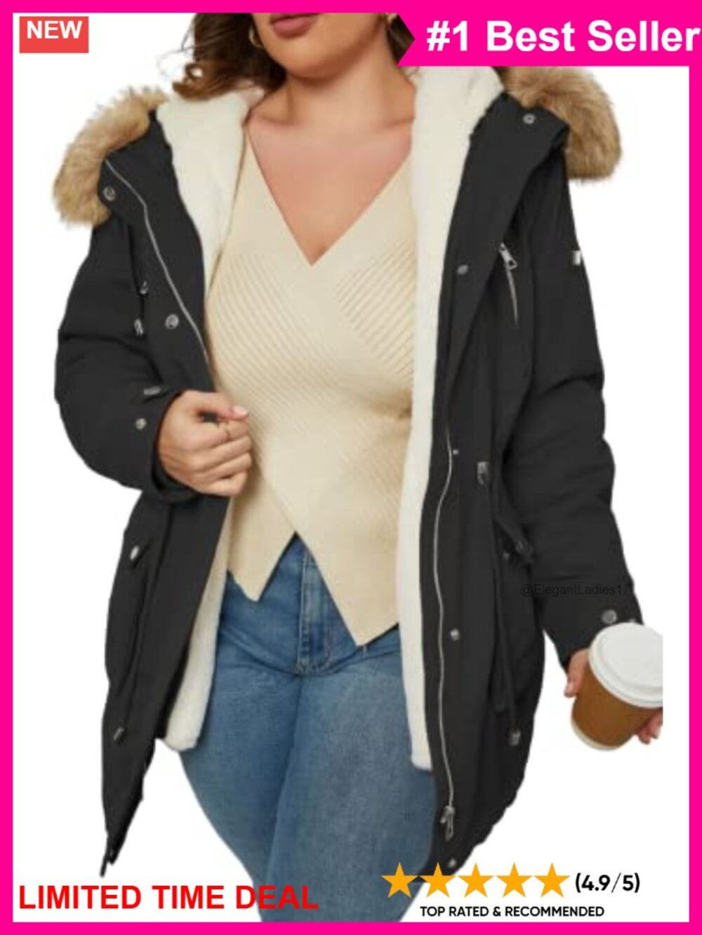 Plus Size 3-in-1 Hooded Parka Faux Fur Winter Coat